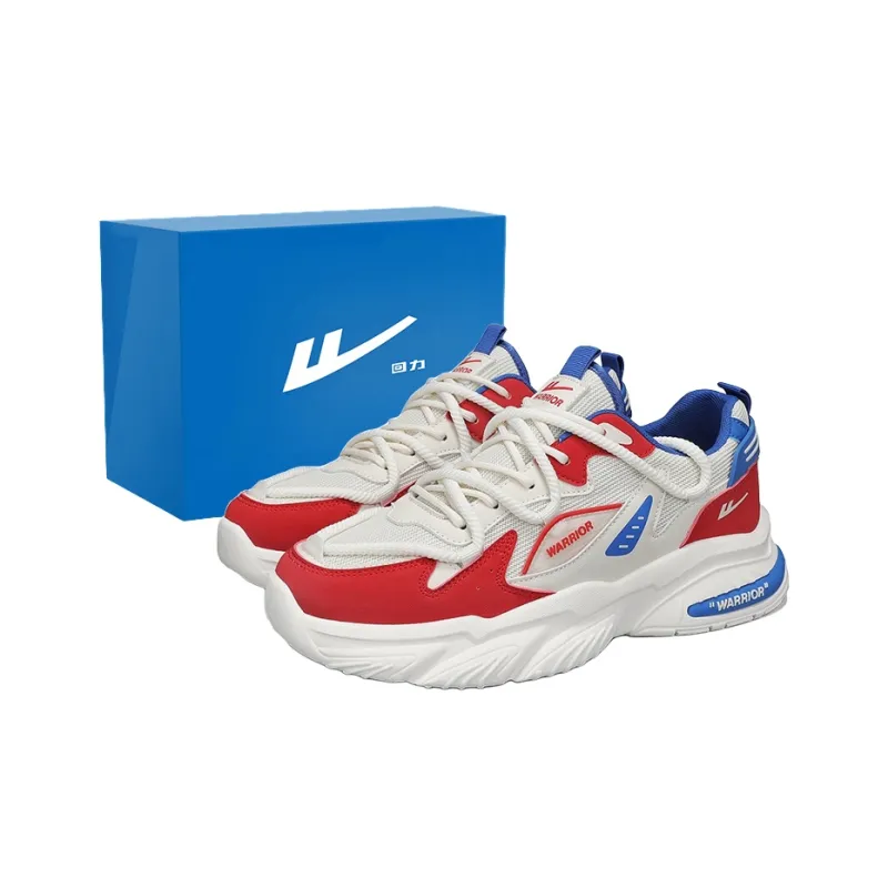 Warrior Durable Breathable Lightweight Low-Top Chunky Sneakers Men's Beige Red Blue-0