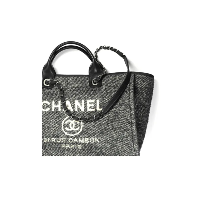 CHANEL Fabric Beach Bag, Tote Bag, Shopping Bag, Shoulder Bag, Crossbody Bag, Handbag Tubas Women's Black-4