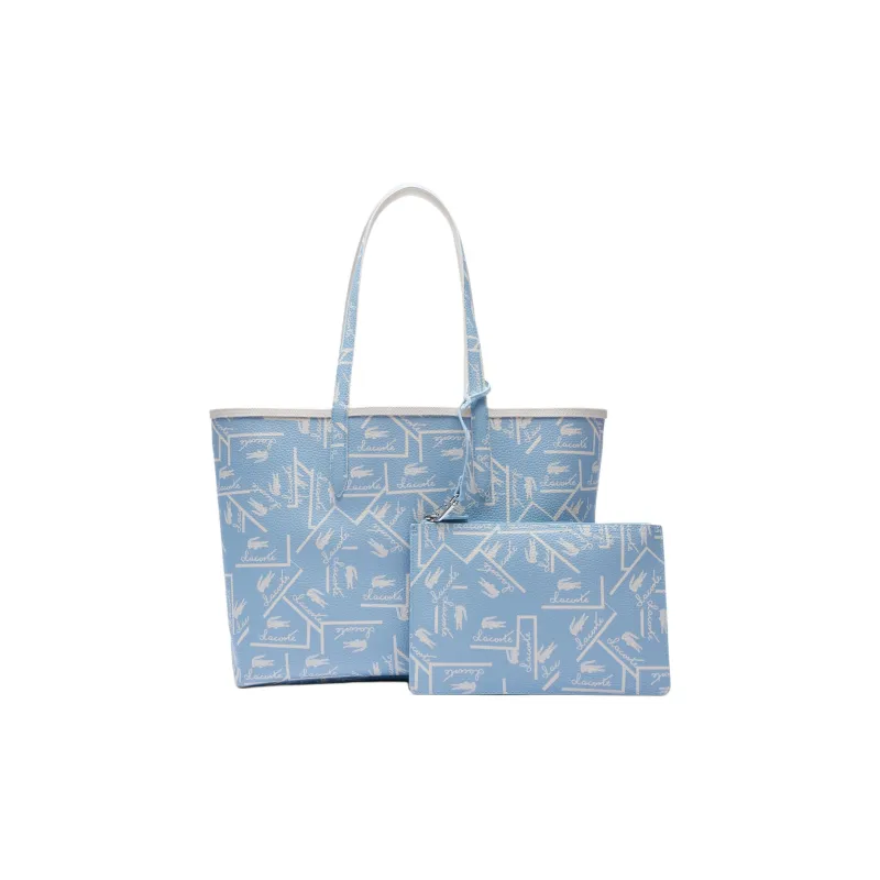 LACOSTE PVC Tote Bag Shopping Bag Shoulder Bag Handbag Women's White & Sky Blue-3