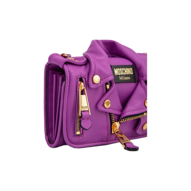 MOSCHINO Sheepskin Biker Bag Crossbody Shoulder Bag Regular Women's Purple-2