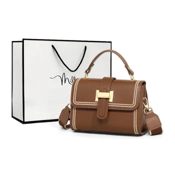 MILLIE'S Cow Leather Small Square Bag, One Shoulder Handbag Women's Brown