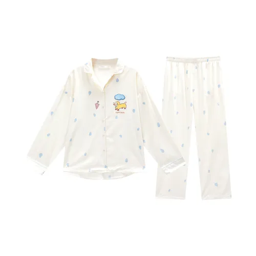 GUKOO 아몬드 화이트 여성 파자마 세트