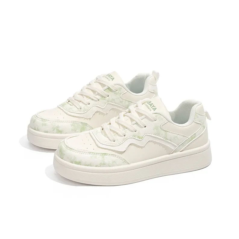 BABAYA KIDS Slip Resistant Breathable Low Top Skateboard Shoes Women's Beige Green-2