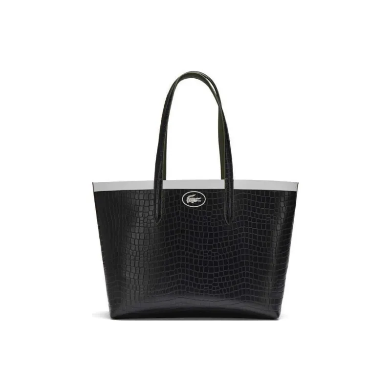 LACOSTE PVC Tote Bag Shopping Bag Handbag Shoulder Bag Large Size Women's Olive Green & Dark Blue-2