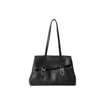 FION Cow Leather Tote Bag Shopping Bag Handbag Shoulder Bag Large Size Women's Classic Black/Caramel Brown
