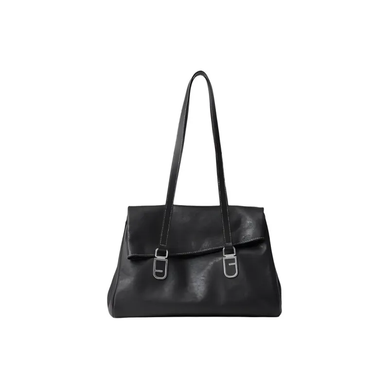 FION Cow Leather Tote Bag Shopping Bag Handbag Shoulder Bag Large Size Women's Classic Black/Caramel Brown-0