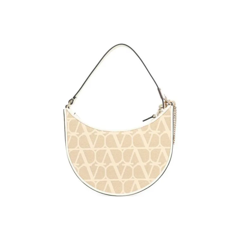 Valentino Vlogo Fabric Shoulder Bag Women's Beige-2