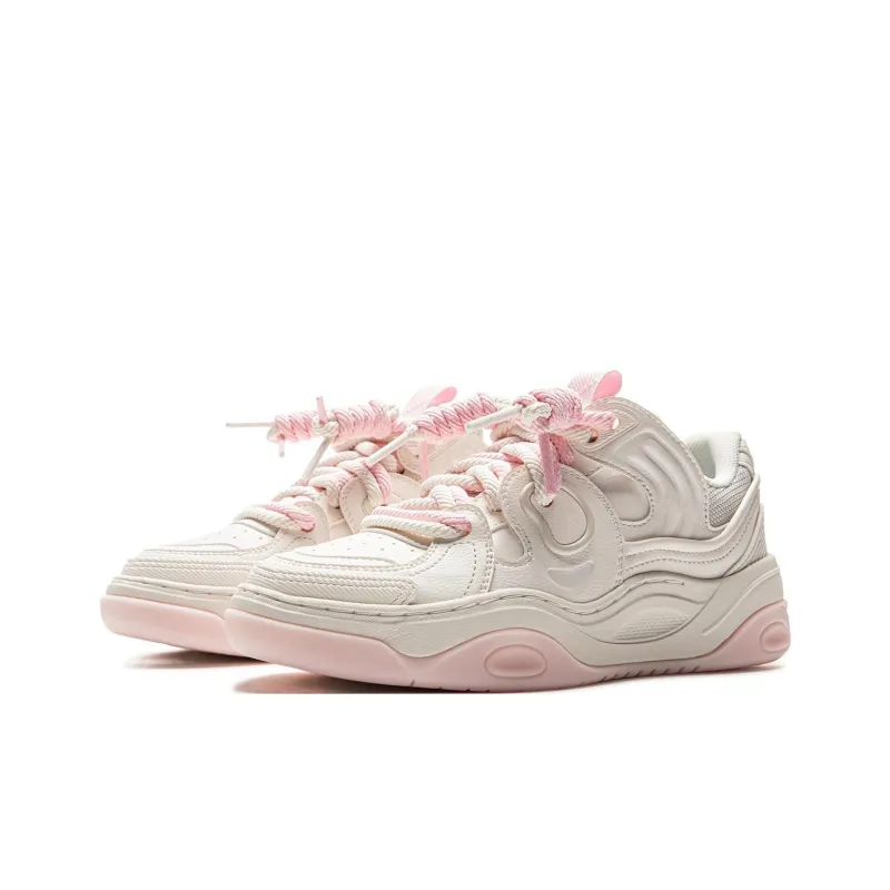 LiNing Expedition 3 Cushioning Anti-Slip And Wear-Resistant Height Increasing Low-Top Casual Shoes Women's White Pink-2