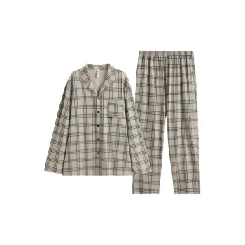 FENTENG Pajama Set Men's Apricot Grid