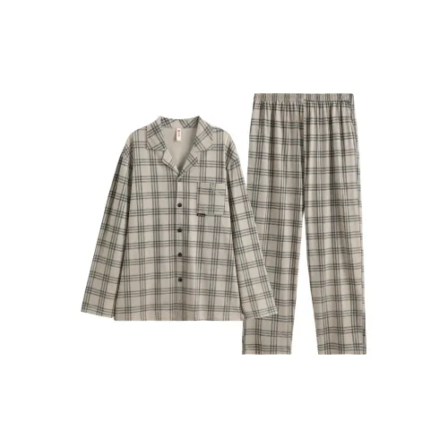 FENTENG Pajama Set Men's Apricot Grid