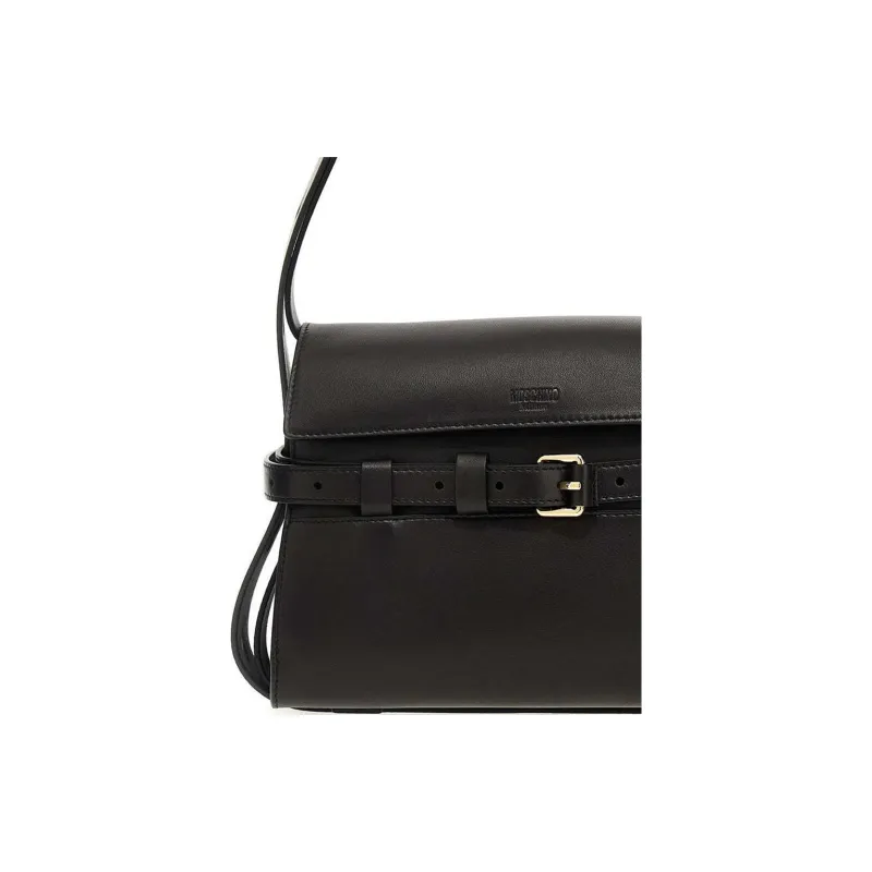 MOSCHINO Logo Debossed Belted Shoulder Bag-3