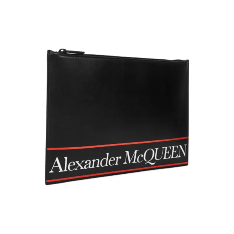 Alexander McQueen Cow Leather Briefcase Clutch Men's Black/Red-2