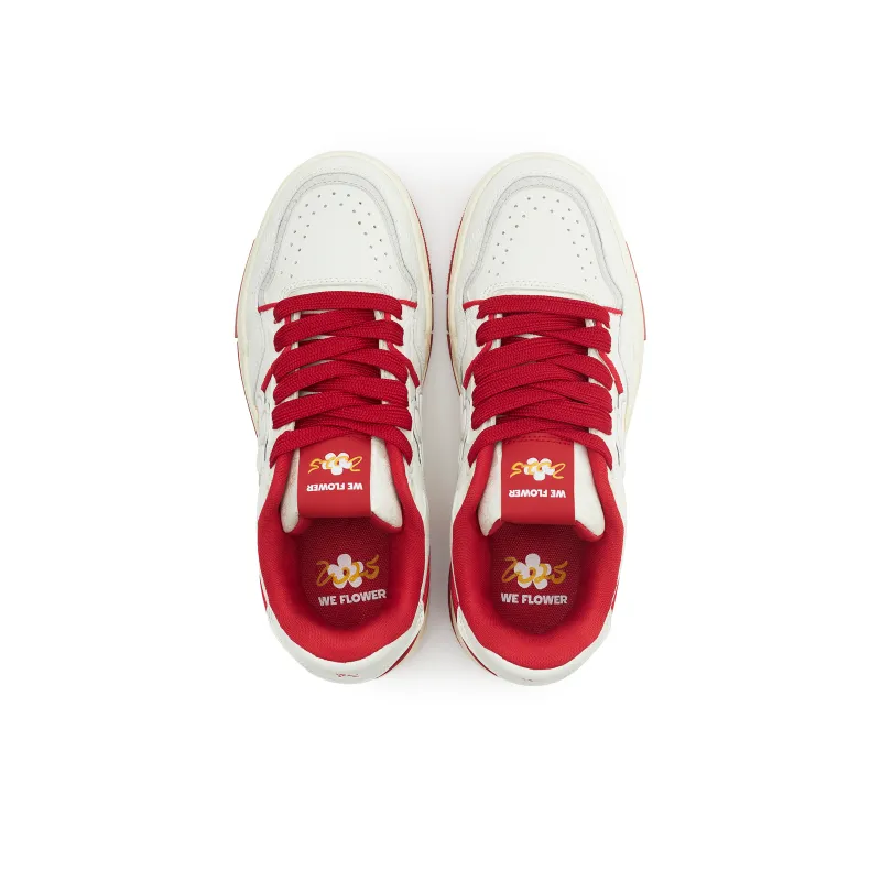 WE FLOWER Slip Resistant Cushioning Wear Resistant Breathable Height Increasing Low Top Skateboard Shoes Unisex Red-4