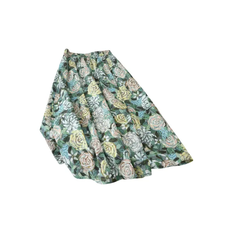 Cypress House Casual Long Skirt Women's Green Oil Paintings-1