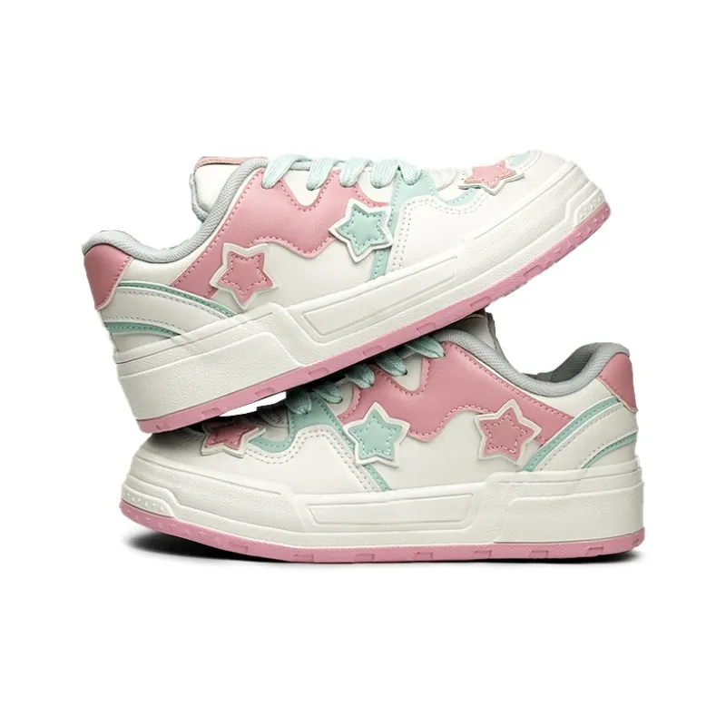 Mengsai Balanced And Non slip Low Top Skateboard Shoes Women's Beige Pink Green-4