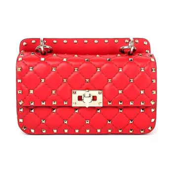 Valentino ROCKSTUD SPIKE Soft Sheepskin Leather One Shoulder Handbag Crossbody Bag Small Size Women's Red