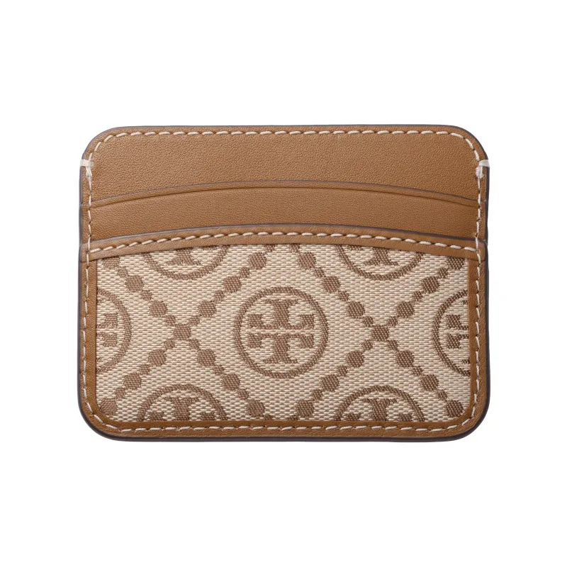 TORY BURCH T Monogram Jacquard Leather Card Holder Mini Unisex Brown-2