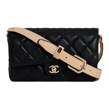 CHANEL Calfskin Patchwork With Gold Metal Crossbody Bag Shoulder Bag Regular Women's Black
