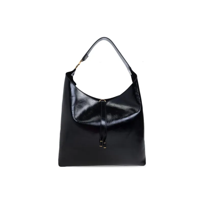 Chloe Marcie Shiny Calfskin Hobo Bag Handbag Shoulder Bag Women's Black-0