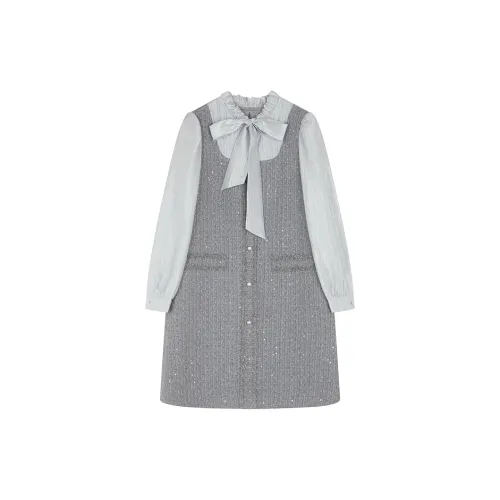 Mo Han Yi Mei New Year Long Sleeved Dresses Women's Glacier Gray