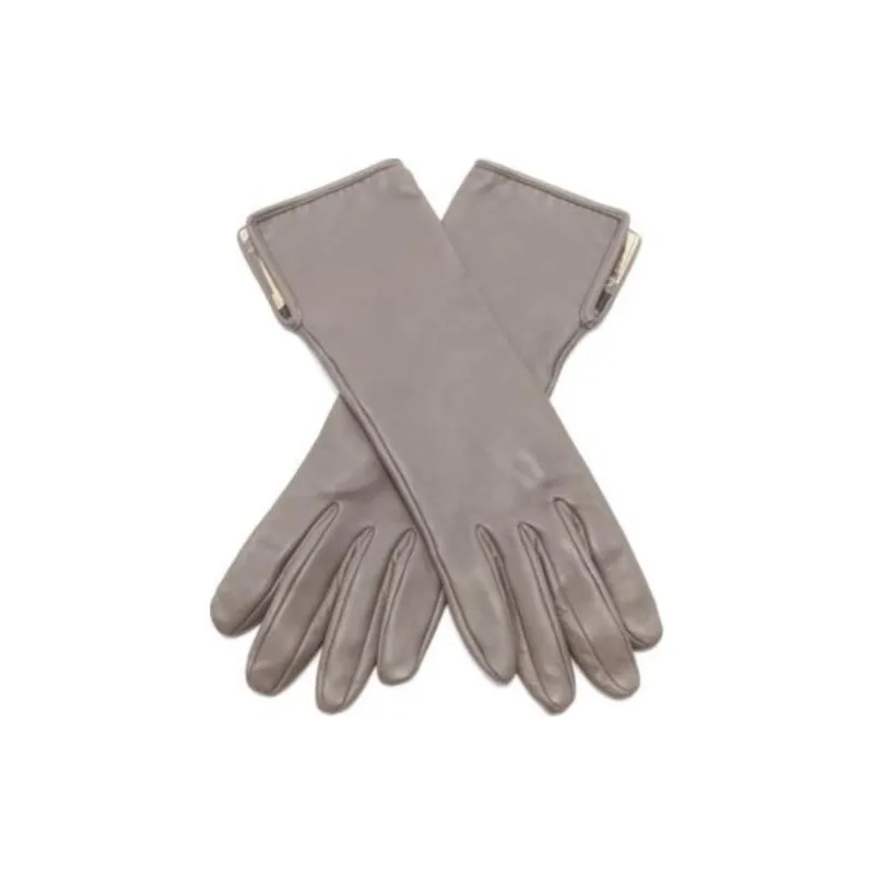 HERMES Leather Gloves Women's Brown-1