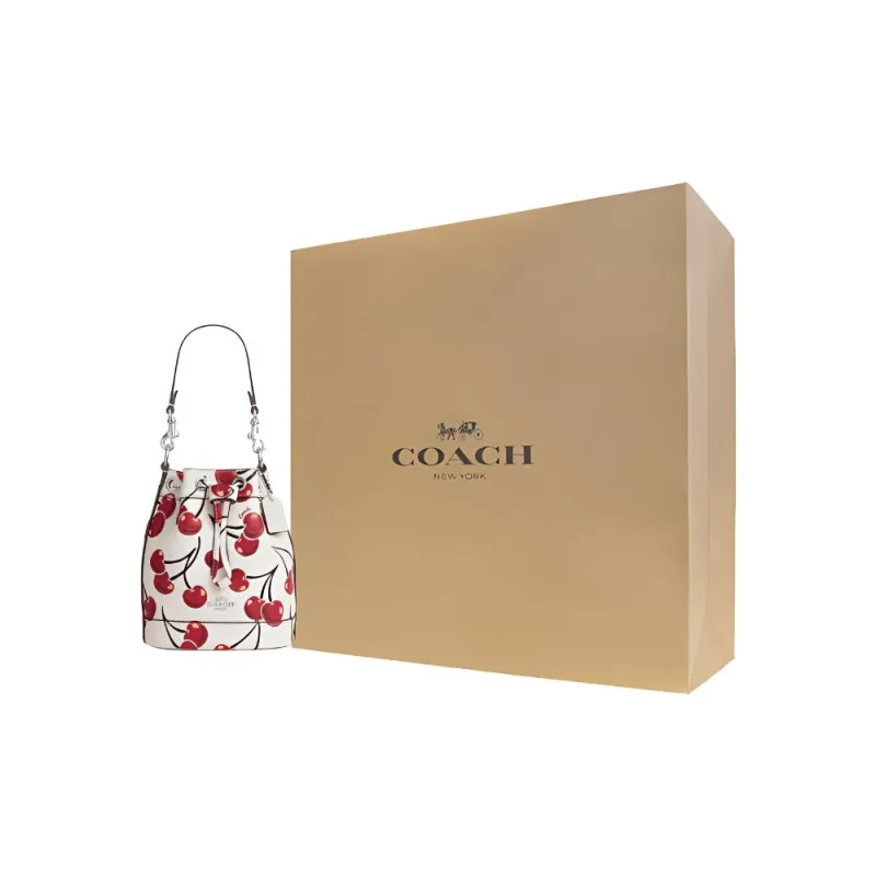 COACH Leather Bucket Bag, One Shoulder Handbag Mini Women's Chalk Multicolor-4