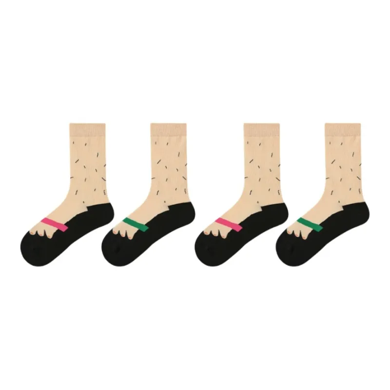Vine Color Mid Calf Socks Unisex 4 Pack-0