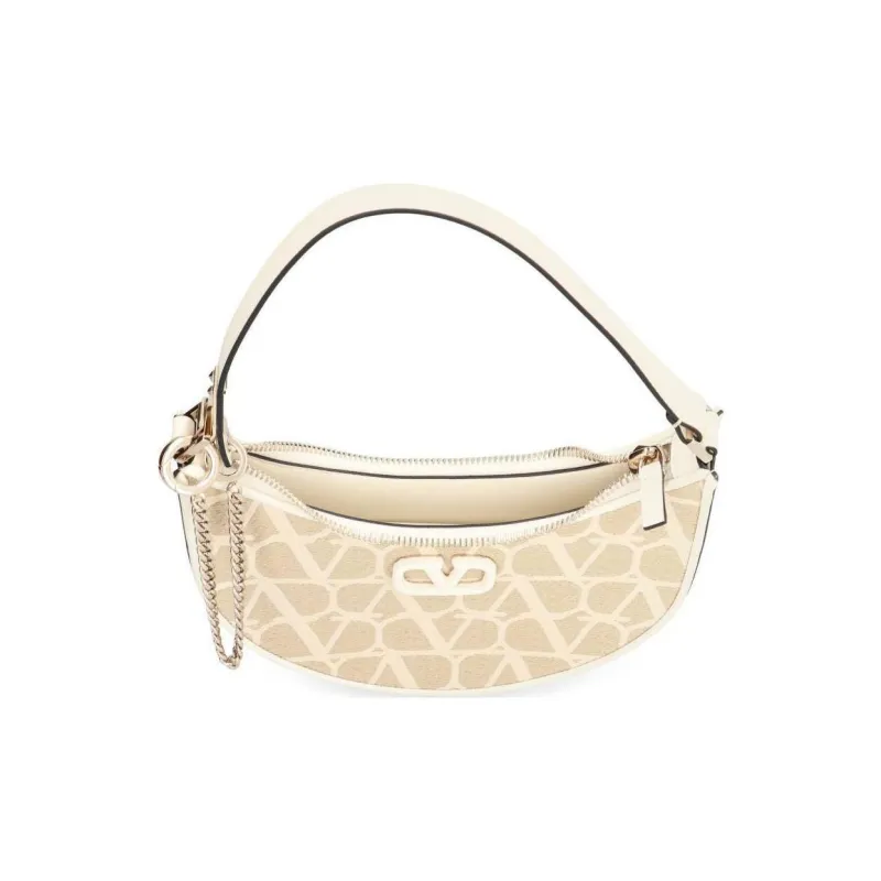 Valentino Vlogo Fabric Shoulder Bag Women's Beige-3
