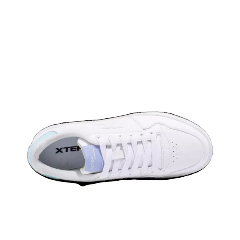 XTEP Waterproof And Wear resistant Low Top Skateboard Shoes Women's White Blue-3