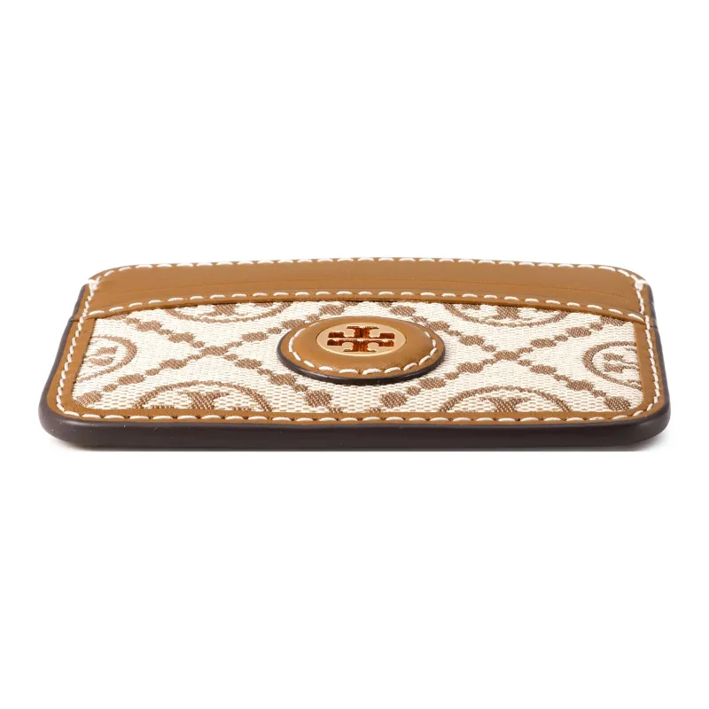 TORY BURCH T Monogram Jacquard Leather Card Holder Mini Unisex Brown-3