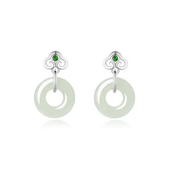 Lao Feng Xiang Hetian Jade Earrings Green Jade Women's