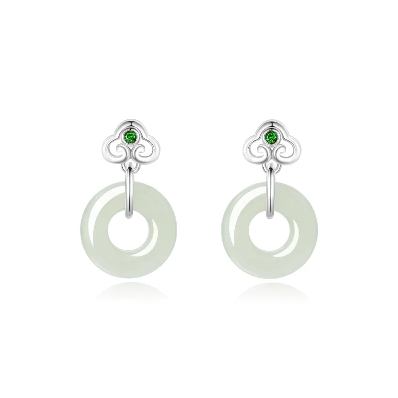 Lao Feng Xiang Hetian Jade Earrings Green Jade Women's-6