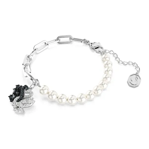Swarovski Synthetic Cubic Zirconia Rhodium Plated Faux Crystal Faux Pearl Bracelets Womens Gray