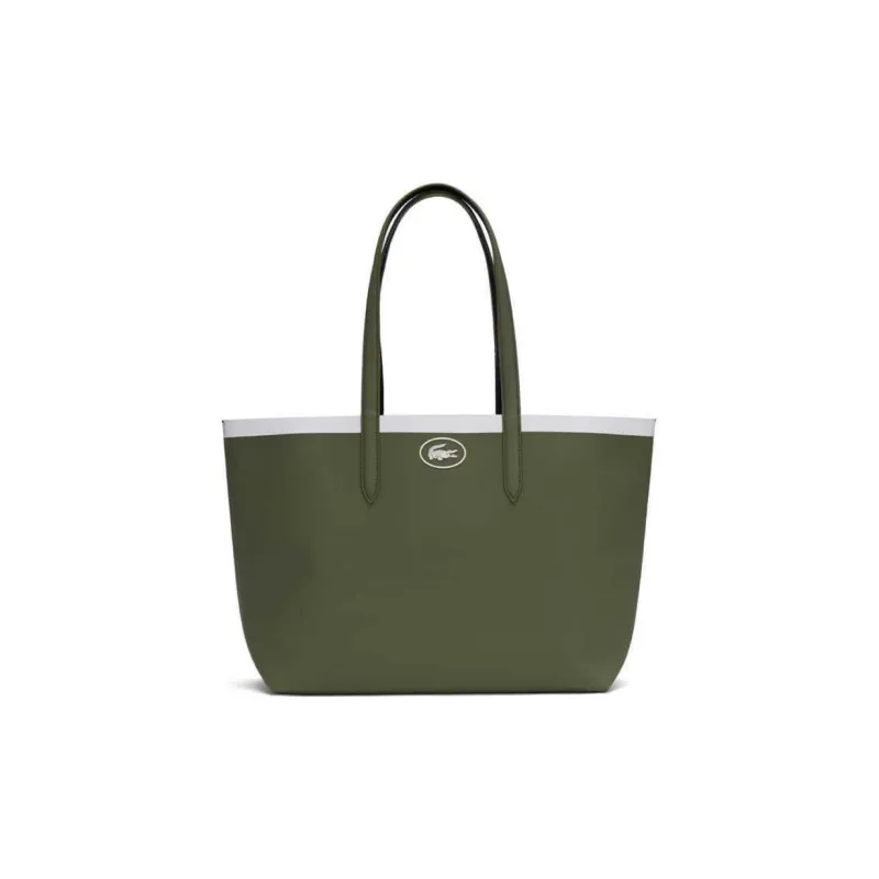 LACOSTE PVC Tote Bag Shopping Bag Handbag Shoulder Bag Large Size Women's Olive Green & Dark Blue-1