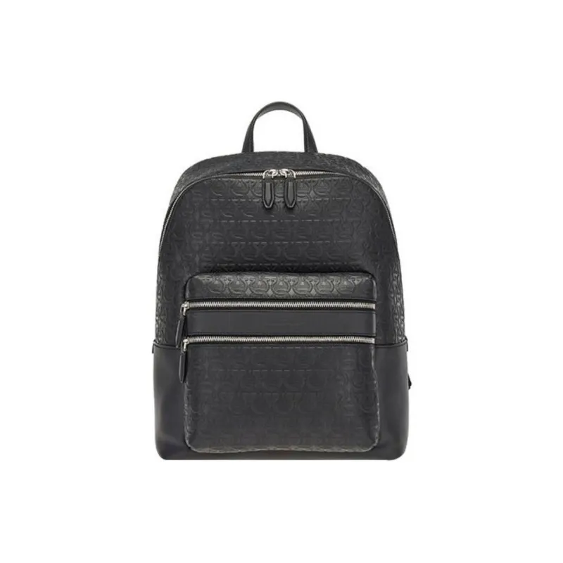FERRAGAMO GANCINI Cow Leather Backpack Men's Black-0