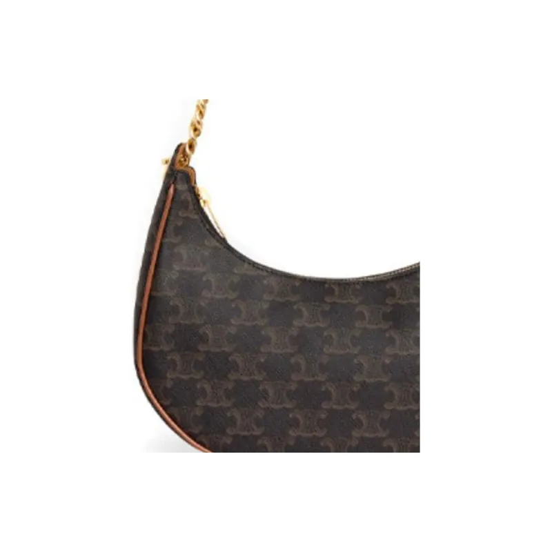 CELINE AVA Cow Leather Chain Shoulder Bag Handbag Handbag Shoulder Bag Medium Size Women's Tawny-3