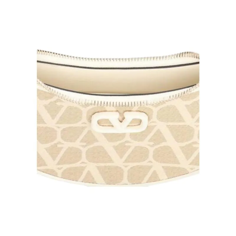 Valentino Vlogo Fabric Shoulder Bag Women's Beige-5