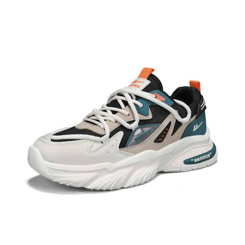 Warrior Durable Breathable Lightweight Low-Top Chunky Sneakers Men's Beige Red Blue-16
