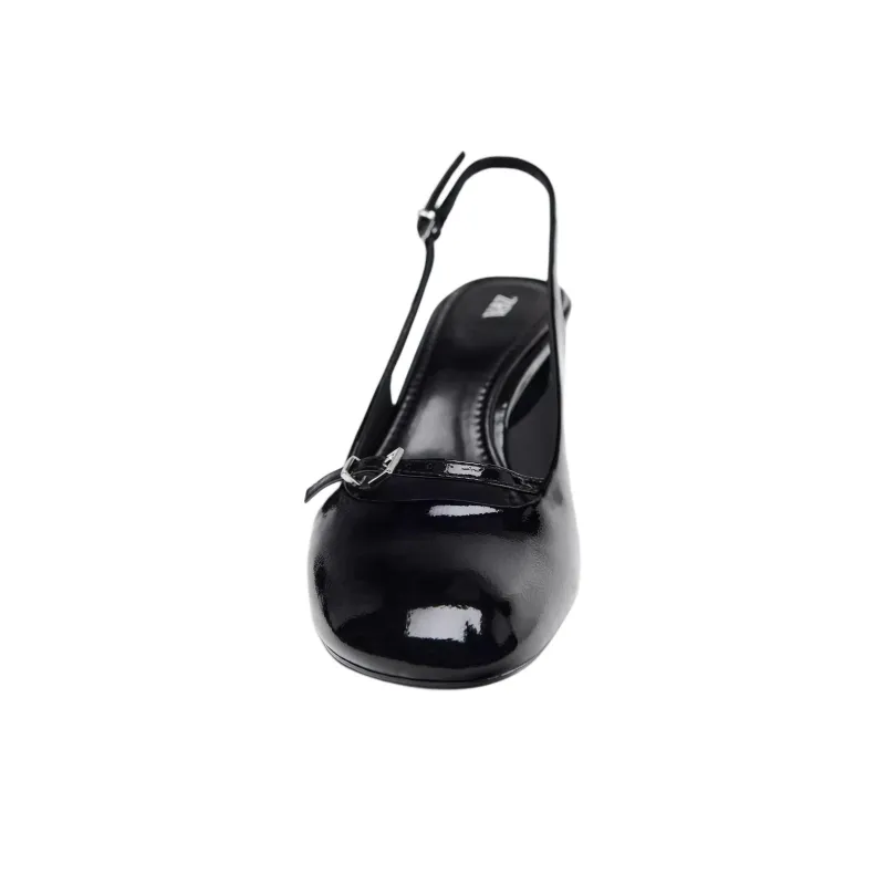 ZARA New Year Chunky Heel High Heels 7cm Women's Black-4