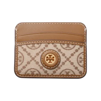 TORY BURCH T Monogram Jacquard Leather Card Holder Mini Unisex Brown