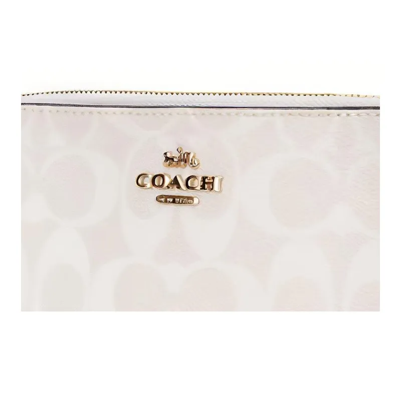 COACH Corner Zip Canvas With Leather Pochette Clutch Tubas Women's Glacier White-5