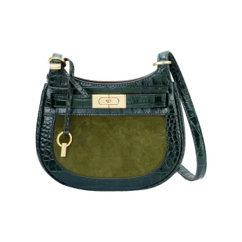 TORY BURCH Lee Radziwill Leather Saddle Bag Crossbody Shoulder Bag Women's Dark Green