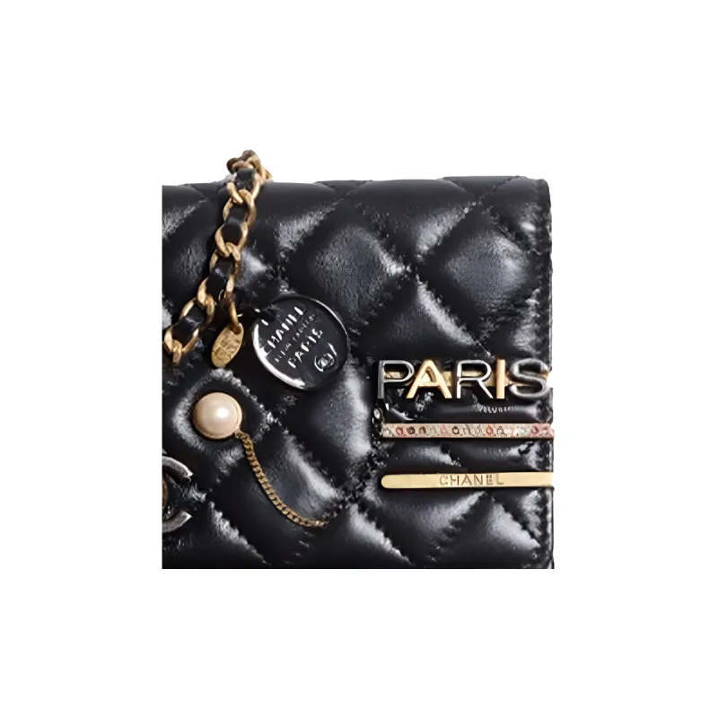 CHANEL Sheepskin WOC Wallet On Chain Cell Phone Pouch Crossbody Bag Women's Black-4