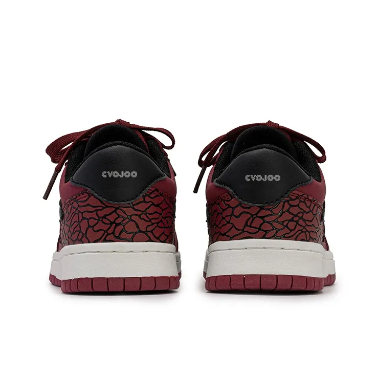 CVOJOO Slip-Resistant Low-Top Skateboard Shoes For Kids Unisex Burgundy-3