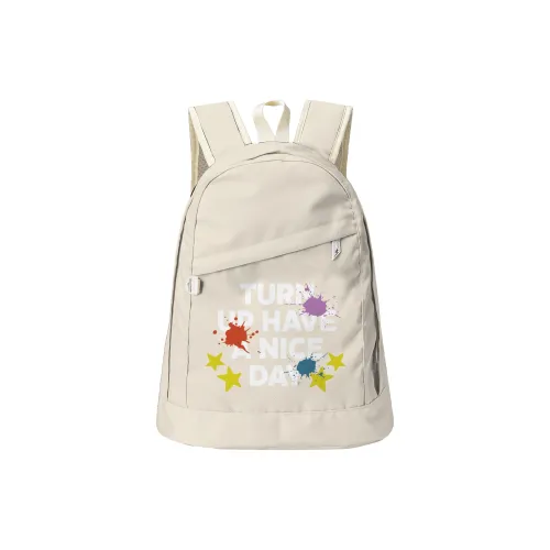 TURN UP Nylon Students Backpack Laptop Bag Unisex Ecru