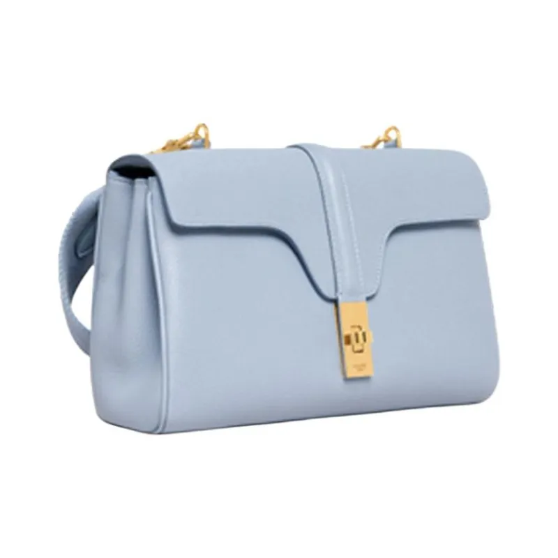 CELINE 16 Grain Calfskin Shoulder Bag, Crossbody Bag Women's Candy/Light Blue-1