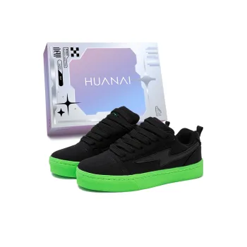 HUANAI Wear Resistant Low Top Skateboard Shoes Unisex Neon Green Black
