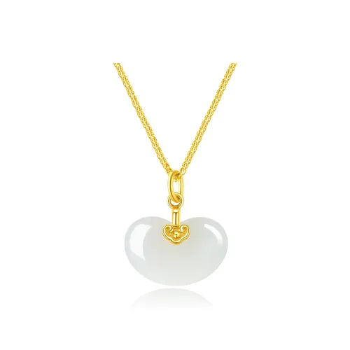 Lao Feng Xiang Hetian Jade Necklaces Pale Greenish White Jade Women's