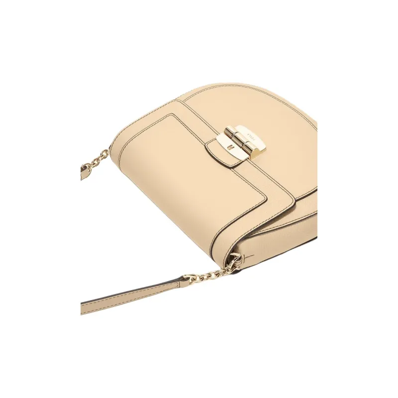 Furla Club 2 Leather Saddle Bag Crossbody Shoulder Bag Women's Beige-2