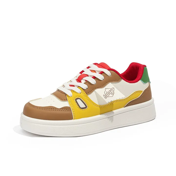 Babaya Slip Resistant Breathable Low Top Kids' Skateboarding Shoes Burger Color Teenagers-1
